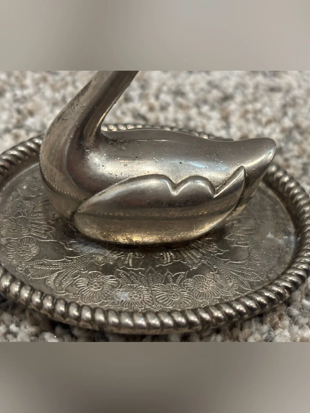 Vintage 1970s Silver-Plated Swan Ring Holder Jewelry Dish Vanity Decor